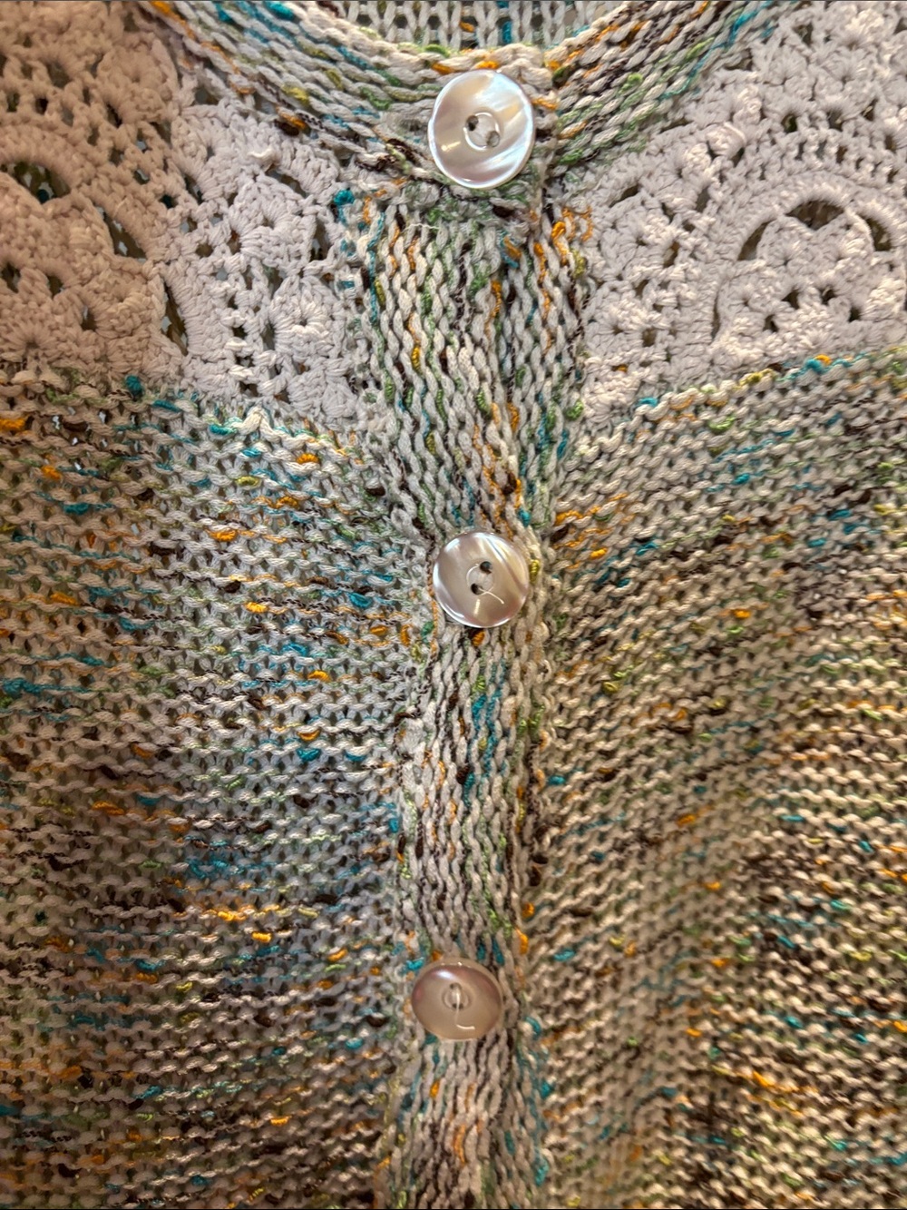 Bcbgmaxazria Boho Cream Multicolor Crochet Yoke Buttoned Cardigan Large - Picture 7 of 7